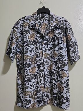 OP Sport Men's Short-Sleeve Tropical Leaf Button Up Shirt